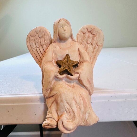 Vintage Christmas Angel Shelf Sitter Figurine Holding Star Holiday Home Decor - Picture 4 of 13